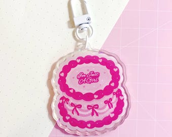 I’m Just a Girl Cake Gloss Acrylic Keychain | 2.5-Inch | Sweary Accessory, Dark Humour Bag Charm, Backpack Keyring, Funny Keyring