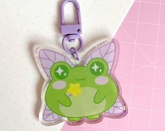Cute Whimsical Fairy Jeremy the Frog Acrylic Keychain | 2-Inch | Kawaii Fae Folk Accessory, Fairy Cottagecore Backpack Keyring, Frog Keyring