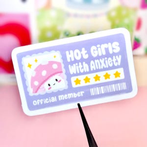 Pegatina brillante del Club de Chicas Guapas con Ansiedad / Conciencia de la Salud Mental, Afirmación de Confianza, Estética Kawaii, Chica con Ansiedad Social