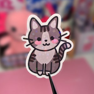 Niedliche grau getigerte Katze Holographischer Aufkleber | Kawaii Planner Sticker, Planer Sticker, entzückendes Journal, Katzenliebhaber, Kitty / Ginger Katzenbesitzerin
