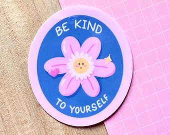 Be Kind to Yourself Holographic Sticker | Planner Stickers, Aesthetic Laptop, Positivity Affirmations, Wholesome Words, Self Care, Self Love
