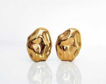 Gold Statement Ohrringe | Gold Chunky Ohrstecker | Edelstahl 18K Vergoldete Ohrstecker | Runde Ohrstecker