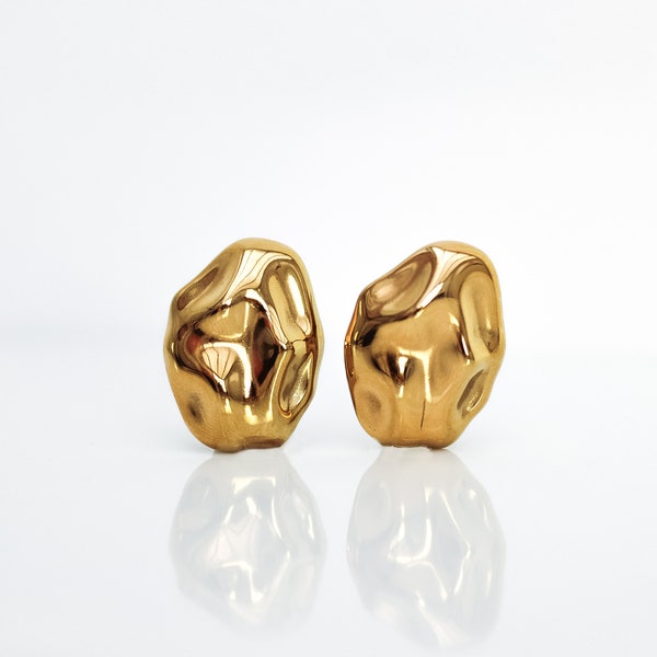 Gold Statement Earrings | Gold Chunky Studs | Stainless steel 18K Gold Plated Statement Studs | Chunky Round Stud Earr