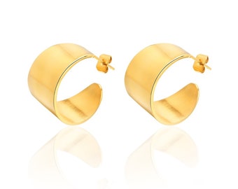 18K Gold Plated Chunky Hoops | Minimalist Earrings | Tarnish Free | Gold Hoop Earrings | Chunky Gold Hoops Stud Earrings