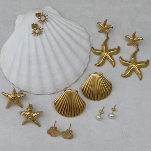 SUMMER EARRINGS | Waterproof 18K Gold Earrings for Summer | Trendy SeaShell Earrings | Shell Studs | Starfish Earrings | Ocean Earrings