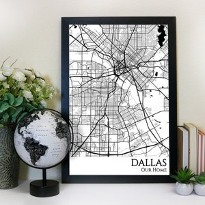 Dallas Street Map - Map of Dallas Texas - Dallas City Poster - Wall Decor - Framed Push Pin City Map Wall Art