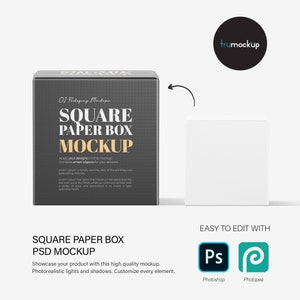 Digital Square Paper Box Mockup - PSD / PNG / JPG