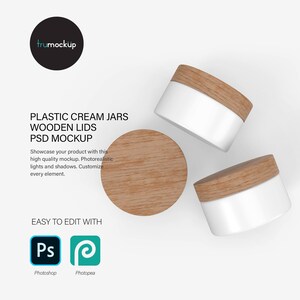 Digital Plastic Jars With Wooden Lids - Cosmetic Product Mockup - PSD / PNG / JPG