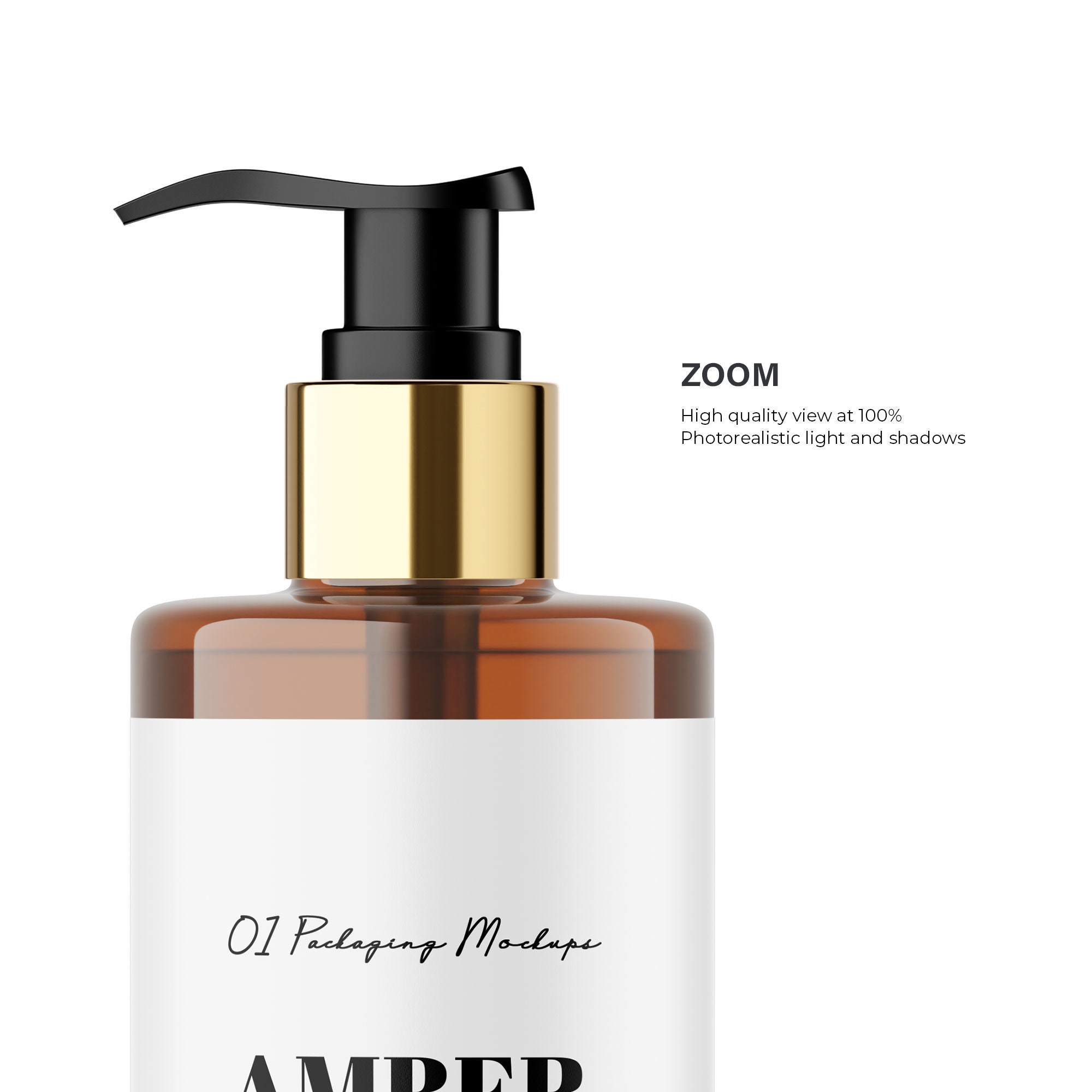 Digital Amber Pump Bottle With Expanded Label - Cosmetic Mockup - PSD ...
