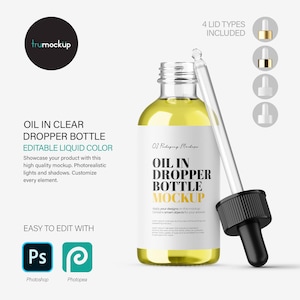 Digital Oil in Dropper Bottle - Editable Liquid Color - Cosmetic Mockup - PSD / PNG / JPG