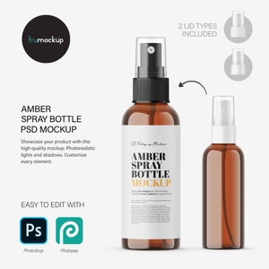 Digital Amber Spray Bottle - Cosmetic Mockup - PSD / PNG / JPG