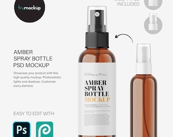 Botella de spray digital color ámbar - Maqueta cosmética - PSD / PNG / JPG