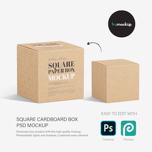 Digital Square Cardboard Box Mockup - PSD / PNG / JPG
