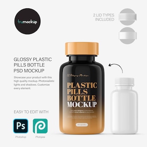 Maqueta digital de frasco de pastillas de plástico brillante - Producto cosmético - PSD/PNG/JPG