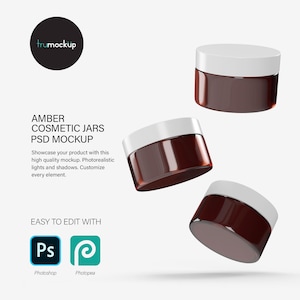 Digital Cream Jars With Amber Glass - Cosmetic Product Mockup - PSD / PNG / JPG