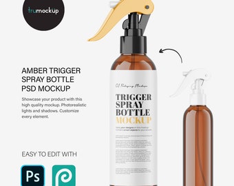 Digital Amber Trigger Spray Bottle - Cosmetic Mockup - PSD / PNG / JPG