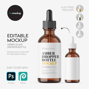 Amber Dropper Bottle PSD Mockup – Cosmetic Packaging – Skincare Branding Template – Digital Download