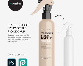Plastic Trigger Spray Bottle PSD Mockup – Cosmetic Packaging – Branding Template – Digital Download