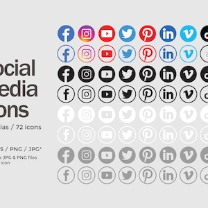 Circle Social Media Icons Set - 9 Social Medias / 72 icons - Ai / Eps / JPG / PNG
