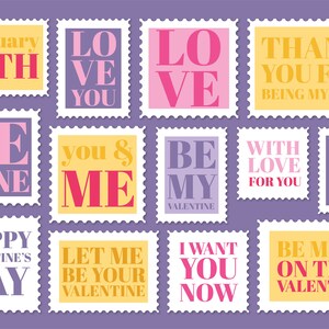 Digitale Valentijnsdag typografische postzegels - 13 postzegels - PNG / JPG / EPS