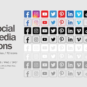 Square Social Media Icons Set - 9 Social Medias / 72 icons - Ai / Eps / JPG / PNG