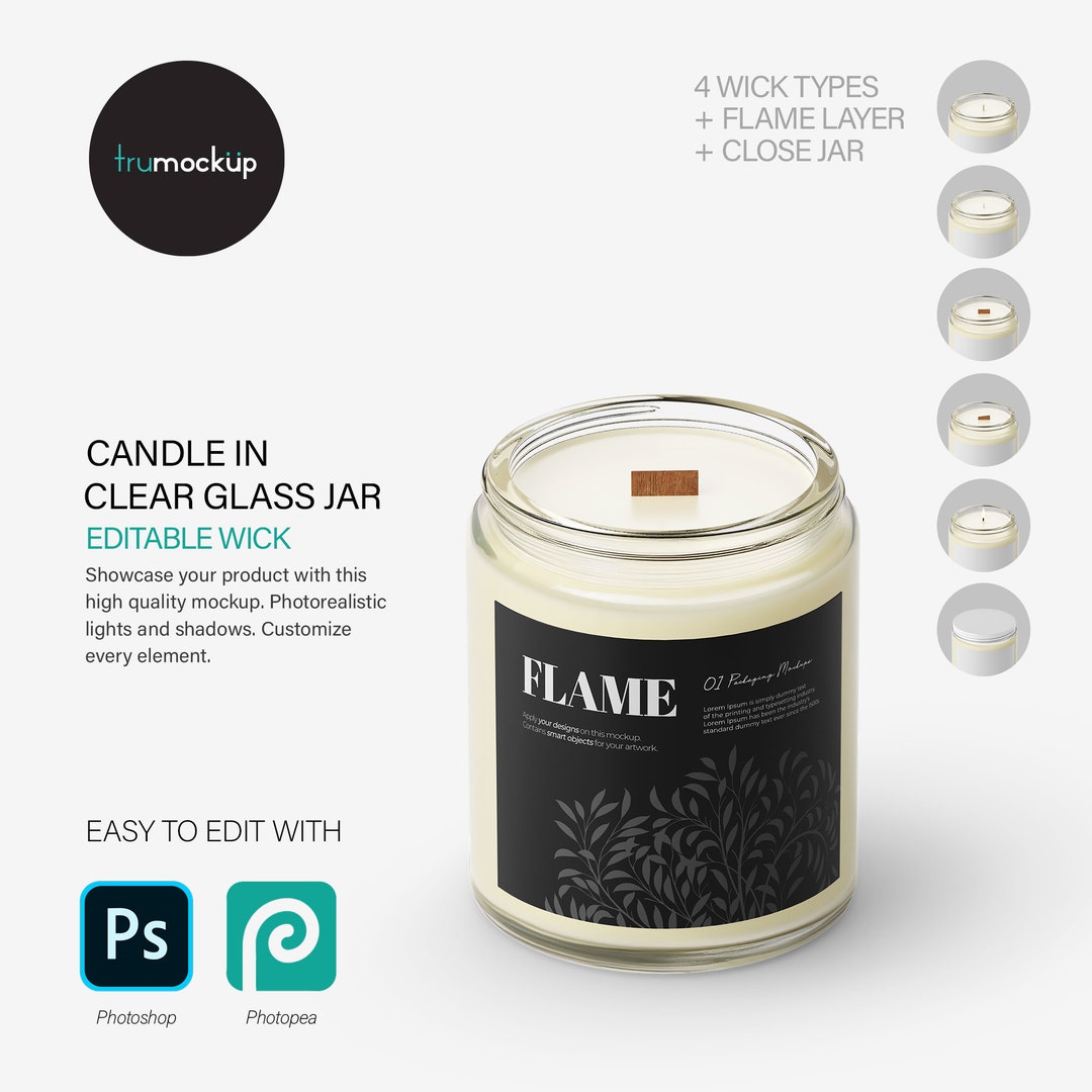 Digital Candle in Clear Glass Jar Mockup - PSD / PNG / JPG - Etsy