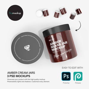 Digital Amber Cosmetic Jars - 3 Mockups Bundle - PSD / PNG / JPG