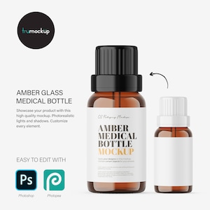 Digital Amber Glass Essential Oil Bottle - Cosmetic Mockup - PSD / PNG / JPG