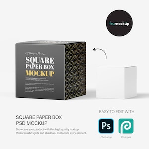 Digital Square Paper Box Mockup - PSD / PNG / JPG