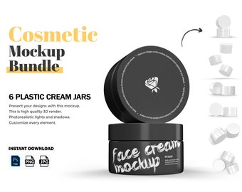 Digital Cosmetic Plastic Jars - 6 Mockups Bundle - PSD / PNG / JPG