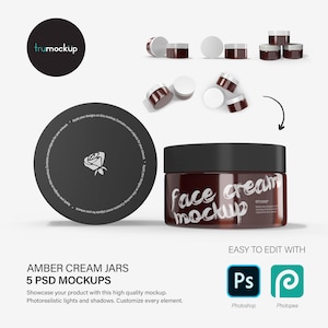 Digital Amber Cosmetic Jars - 5 Mockups Bundle - PSD / PNG / JPG