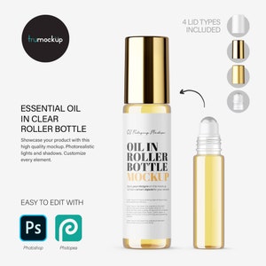 Digital Oil In Clear Glass Roller Bottle - Cosmetic Mockup - PSD / PNG / JPG