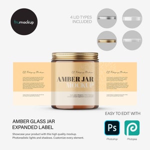 Digital Amber Glass Jar - 4OZ With Editable Lid - Cosmetic Mockup - PSD / PNG / JPG