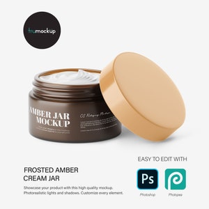 Digital Frosted Amber Glass Jar - 2OZ With Plastic Lid - Cosmetic Mockup - PSD / PNG / JPG
