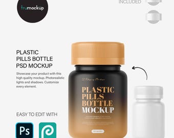 Digital Plastic Pills Bottle - Cosmetic Product Mockup - PSD / PNG / JPG