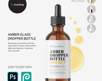 Amber Tropfflasche PSD Mockup – Kosmetikverpackung (Digitaler Download)