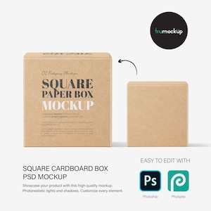 Digital Square Cardboard Box Mockup - PSD / PNG / JPG