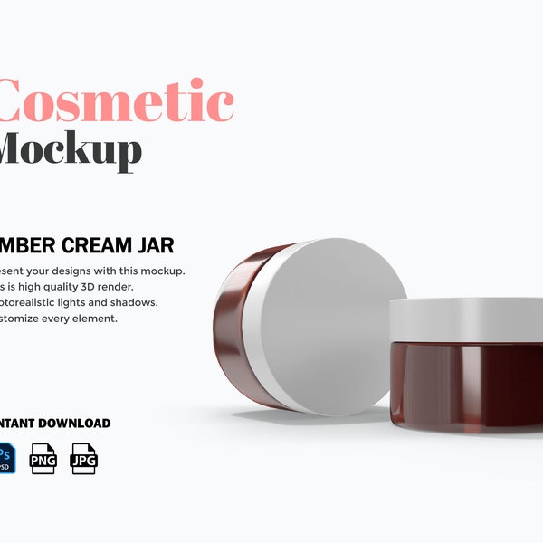 Digital Cream Jars With Amber Glass - Cosmetic Product Mockup - PSD / PNG / JPG