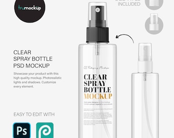 Clear Spray Bottle PSD Mockup – Cosmetic Packaging – Branding Template – Digital Download