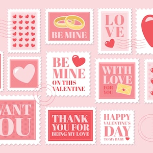 Digitale Valentinstag Briefmarken - 13 Elemente - PNG / JPG / EPS