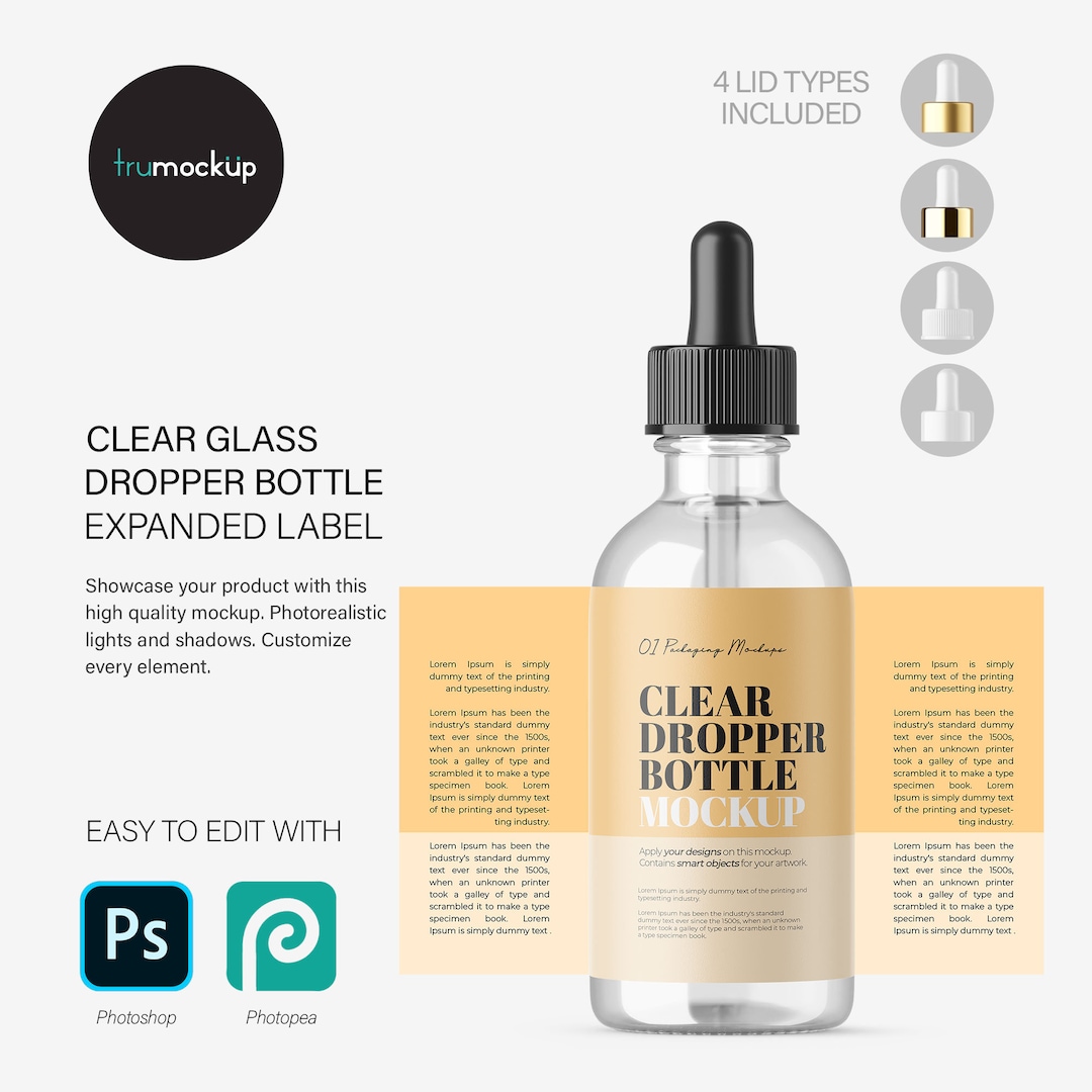 Label Expanded Clear Dropper Bottle With Expanded Label PSD Mockup – Cosmetic ...