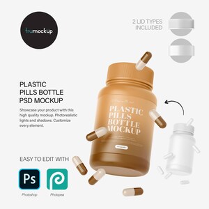 Digital Plastic Pills Bottle - Cosmetic Product Mockup - PSD / PNG / JPG