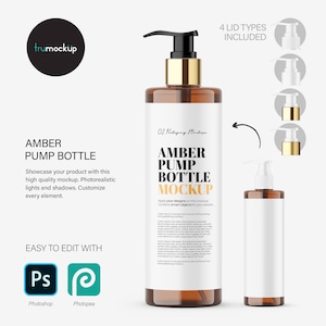 Digital Amber Pump Bottle - Cosmetic Mockup - PSD / PNG / JPG