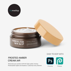 Digital Frosted Amber Glass Jar - 1OZ With Plastic Lid - Cosmetic Mockup - PSD / PNG / JPG