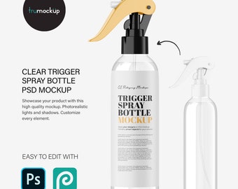 Clear Trigger Spray Bottle PSD Mockup – Cosmetic Packaging – Branding Template – Digital Download