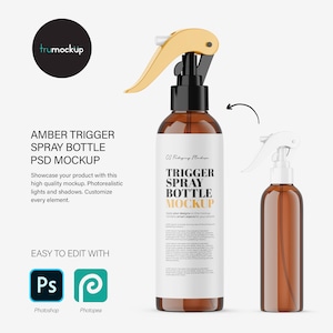 Digital Amber Trigger Spray Bottle - Cosmetic Mockup - PSD / PNG / JPG
