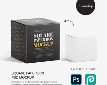 Cube Packaging Box Trio Mockup Template Floating Square Paper Boxes Add ...