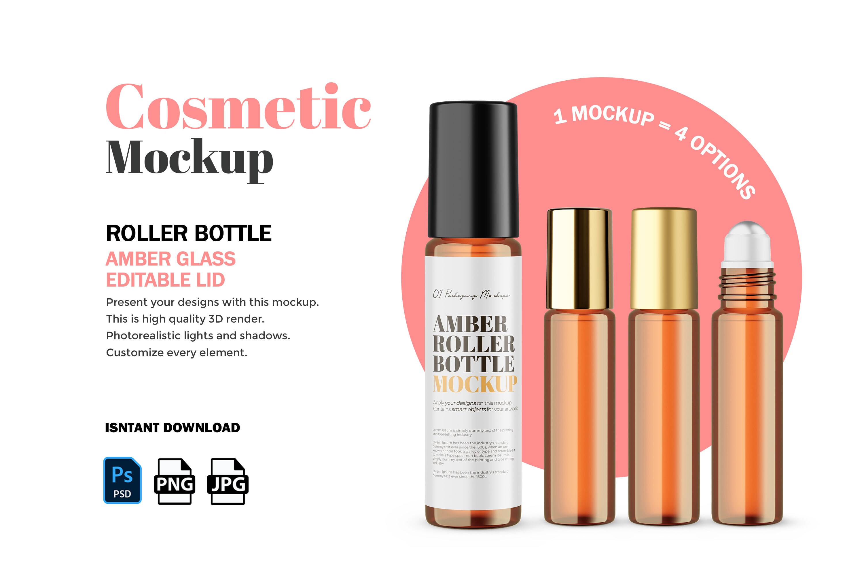 Digital Amber Glass Roller Bottle Cosmetic Mockup PSD / Etsy