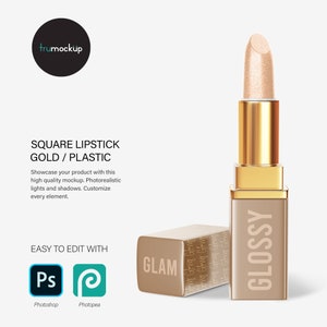 Digital Square Editable Lipstick - Cosmetic Mockup - PSD / PNG / JPG