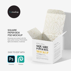 Digitales quadratisches Papierbox Mockup - PSD / PNG / JPG